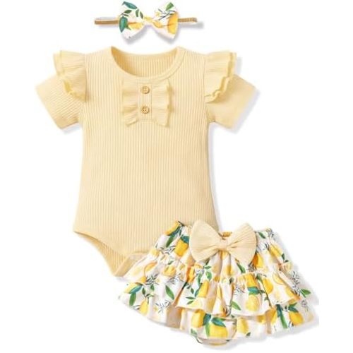 HONGTEYA Infant Baby Girl Clothes Newborn Summer Outfits Cute Romper Shorts Set Floral Girl Clothes with Headband