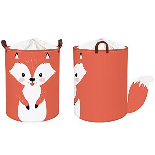 Clastyle 45L 3D Red Fox Kids Laundry Hamper Cute Animal Round Toy Clothes Storage Basket for Children Room, 14.2x17.7 in