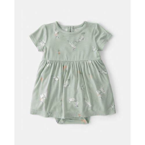 Baby Girl Easter Bunny PurelySoft Short-Sleeve Bodysuit Dress - Green | Carter's