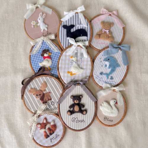 Personalized Needle Felted Animal Nursery Sign,Custom Baby Name Hoop,Handmade Nursery Wall Decor