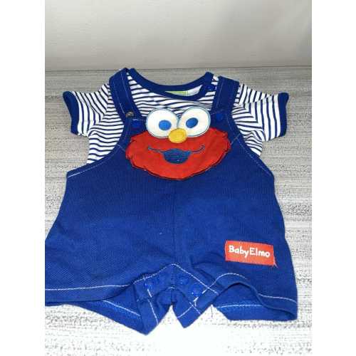 VINTAGE Baby Elmo 2Pc Top & Shortalls  Romper Preemie SESAME STREET