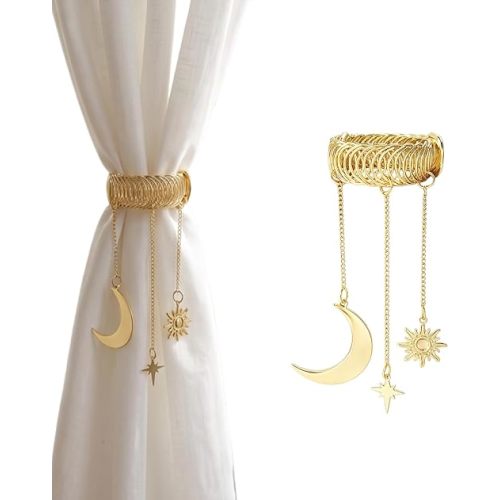 Vintage Curtain Tiebacks Celestial Sun and Moon Star Elastic Holdbacks