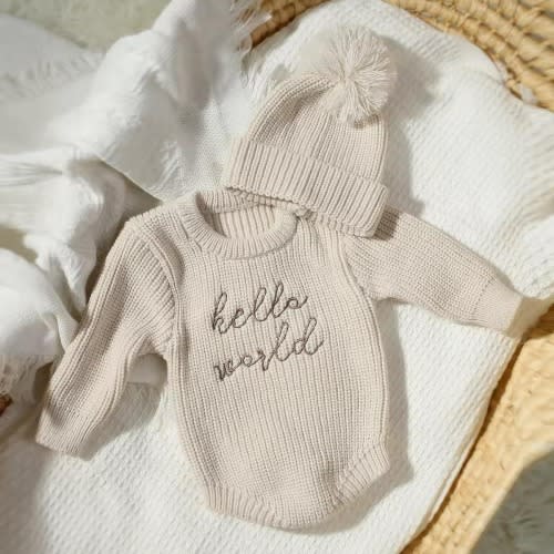 Knitted Baby Romper - Newborn Outfit  Baby Shower Gift - Newborn Photoshoot Outfit - Birth Announcement- Welcome To The World -New Baby Gift