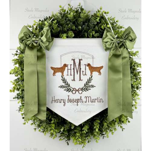 Golden Retriever Embroidered Baby Banner Boy Nursery Decor Personalized Baby Name Sign Custom Name Bespoke Keepsake Dog Baby Shower Gift