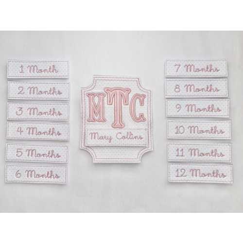 Milestone Monthly Keepsake - Announcement Plaque -  Hospital Name Card - Bubble - Tee -  Embroidered - Personalized