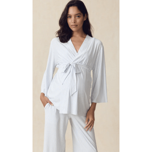 LAKE | Women | DreamModal® Pajamas | Parisian Green Pencil Stripe Maternity Kimono Bundle
