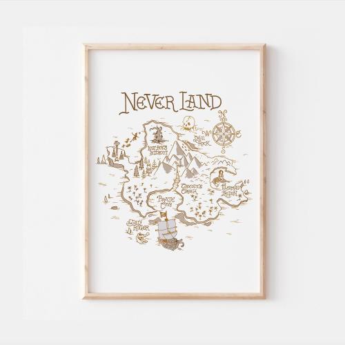 Peter Pan Map Print, Newborn Kids Baby Disney Nursery Wall Art, Neverland Map, Captain Hook Disney Art