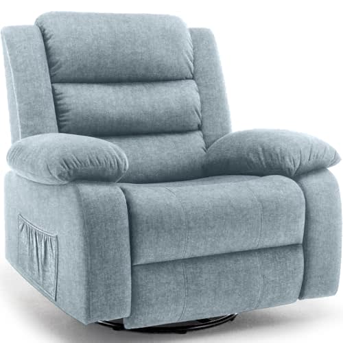 Korser Recliner Chair, Rocking Chair with Massage and Heat, Wide Rocker Chair,360°Swivel Nursery Rocking Chairs, Oversized Recliner for Adults, Cashmere Reclining Sofa for Living Room, Pewter