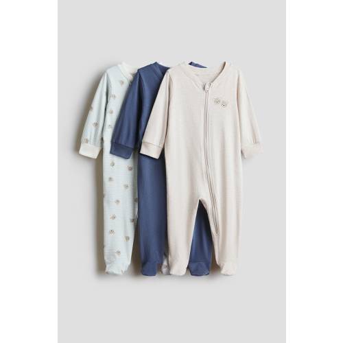 3-PACK COTTON PAJAMA JUMPSUITS WITH ZIPPER