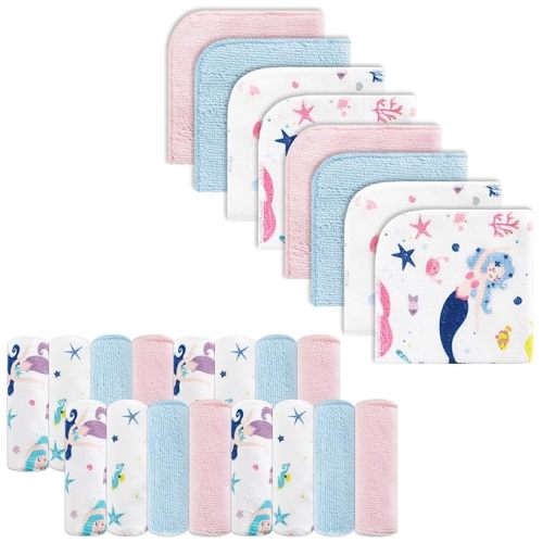 Baby Washcloths, 24Pack Baby Wash Cloths Extra Soft & Ultra Absorbent, Baby Towels and Washcloths Face Towels for Unisex Boys Girls Body, Washclothes Gentle on Sensitive Skin, 9x9 Mermaid