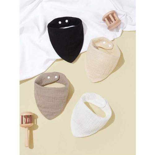 4pcs/Set Baby Bibs, 100% Pure Cotton, Soft & Breathable, Suitable For Newborns, Solid Color, Unisex | SHEIN USA