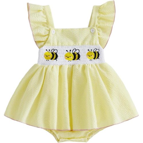 Baby Girl Summer Clothes Cute Bee Fly Sleeve Smocked Romper Dress Jumpsuit Newborn Infant Girls Spring Dresses