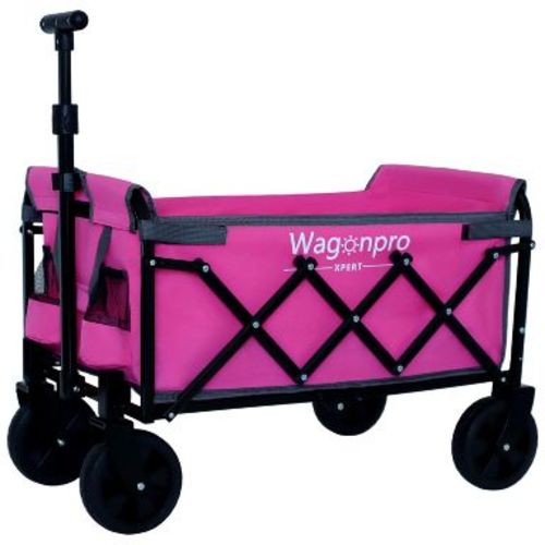 KTMBDW 29.5'' Collapsible Wagons Carts, Heavy Duty Folding Beach Wagon Cart with Wheels, Portable Utility Outdoor Wagon for Camping, Pink
