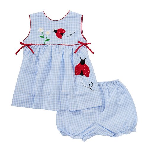 Petit Ami Baby Girls Sleeveless Gingham Ladybug-Appliqued Bow Dress