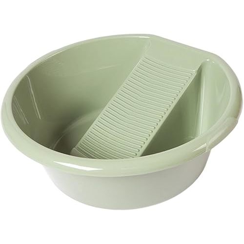 Washboard Basin for Hand Washing Clothes Washing Board Portable Non Slip Washtub with Washboard for Pants T Shirts, Green