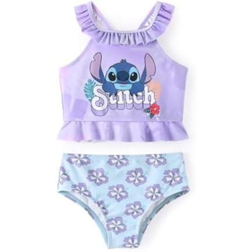 Disney Elsa Princess Toddler Girls Two Piece Tankini Top and Bow Tie Bikini Bottom Beach Swimwear Set
