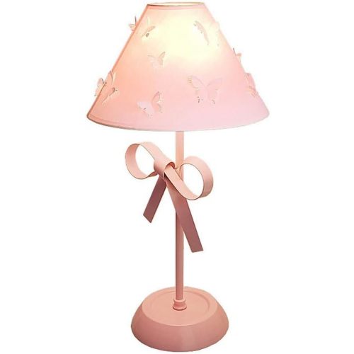Pink Bow Desk Lamp for Girls Room Nordic Metal Table Lamp for Girl's Bedroom Décor Cute Coquette Table Light with Fabric Stitch Shade Modern Children Bedside Lamp Kids Reading Lighting (Pink)