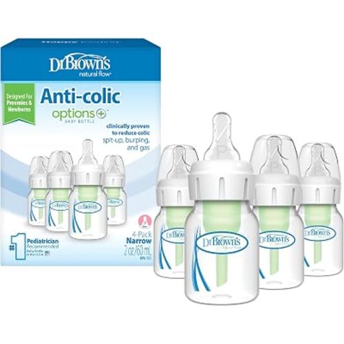 Dr. Brown's Anti-Colic Options+ Narrow Baby Bottle, 8 oz, 4-Pack