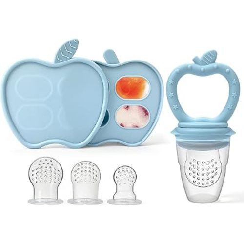 Silicone Baby Fruit Food Feeder 2 Pack with Freezer Nibble Tray