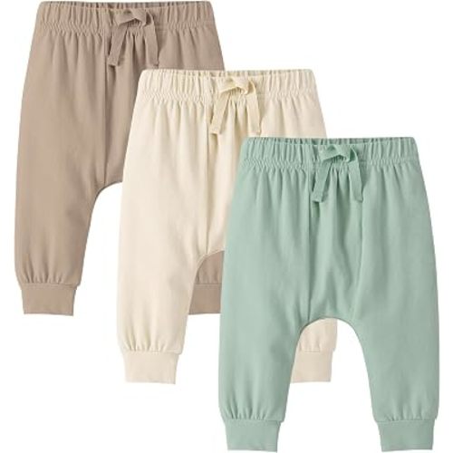 DREAM BUS Baby Boy Pants 3-Pack Soft Cotton Joggers Infant Toddler Harem Sweatpants with Diaper Room 3-24 Months