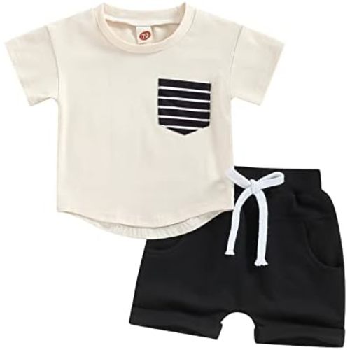 Rtnnsbbfcm Newborn Baby Boy Summer Clothes Short Sleeve Color Block Front Pocket T-Shirt Top Shorts 2Pcs Casual Outfit