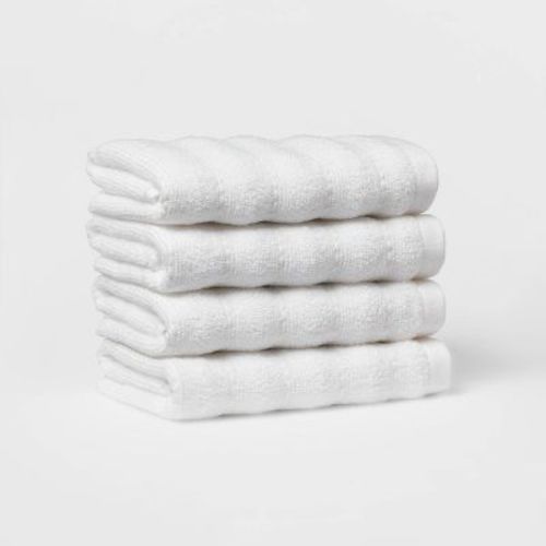 4pc Performance Plus Washcloths White Striped - Threshold™