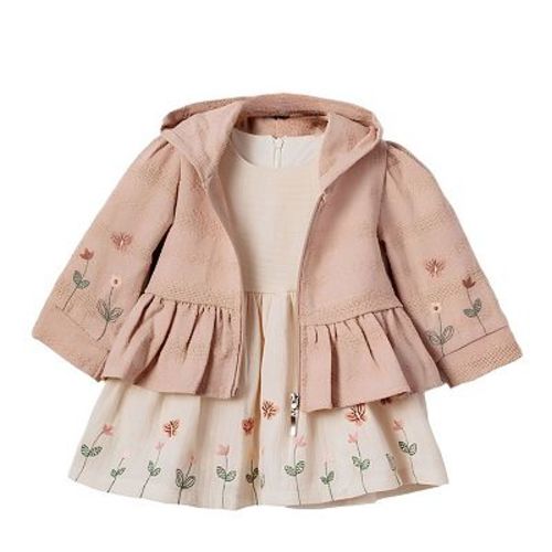 Little Girls' Dress - 2 Piece Set Pointelle and Embroidery Designed Outfit for Toddler Girls