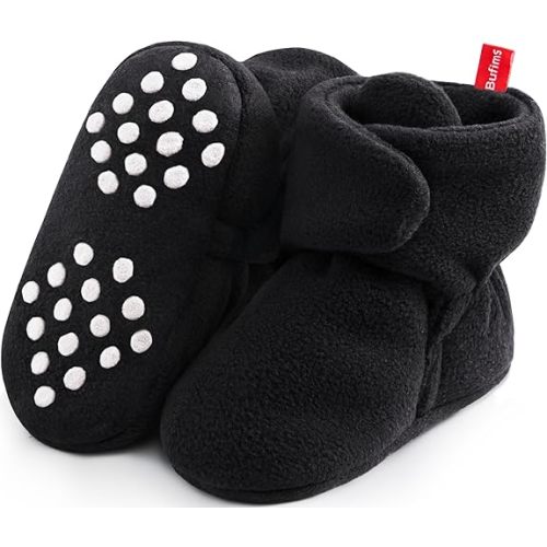 Bufims Baby Fleece Booties Newborn Unisex Booties Non-Slip Newborn Infant First Walkers Warm Shoes House Slippers for Baby Boys & Baby Girls Toddlers