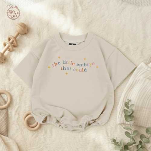 EMBROIDERED The Little Embryo That Could Baby Romper, Rainbow IVF Romper, In Vitro Fertilization Shirt, Pregnancy Announcement Gift