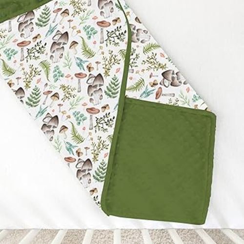 Mushroom Forest Baby Blanket for Girl Boy with Dotted Backing Double Layer Watercolor Mushroom Green Leaves Soft Swaddle Receiving Blanket Newborn Toddler Nursery Bed Throws 30x40inch