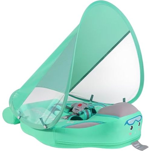 Mambobaby Float with Canopy Size Improved Non Inflatable Infant Baby Pool Float Smart Mambo Float Swim Trainer Baby Swim Float Mambo Baby Float Solid Air Free Water Waist Swimming Ring