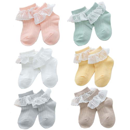Laklulu 6 pairs baby girl socks newborn ruffle lace stockings Princess tassel knitted cotton socks