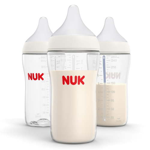 NUK Perfect Match Anti-Colic Baby Bottle, Medium Flow Silicone Nipple, 8 oz, 3-Pack