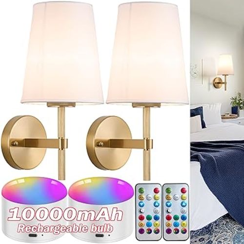 Wireless Sconces Set of 2,Battery Wall Sconce Including 10000mAh Large Capacity Dimmable Magnetic Battery Operated Light Bulbs, Easy to Installed in Any Area Without Hiring Electrician