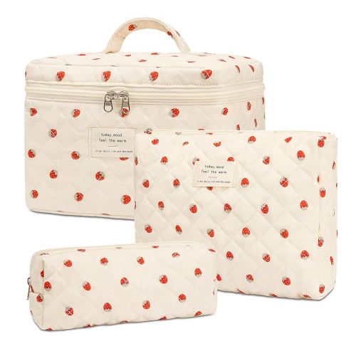 Makeup Bag,Quilted Cosmetic Bags,Large Floral Make Up Organize bag,Makeup Bag Set for Women,Flower Travel Toiletry Bag