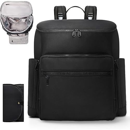 Diaper Bag Backpack, Neoprene Bag Backpack, Large Diaper Backpack with 16 Diaper Bag Organizers, 4 Insulated Pockets, Lighweight Travel Baby Bag with Changing Pad for Mom & Dad, Black