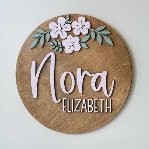 Floral Wooden Name Sign: Custom 3D Nursery Decor