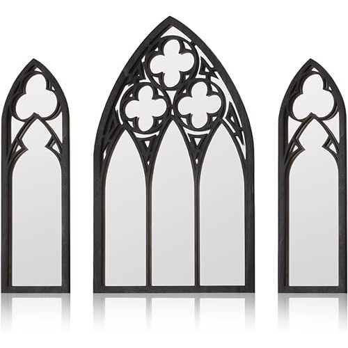 3 Pack Gothic Mirrors, Cathedral Arch Frame, Tiny Gothic Room Decor - 9.8 inches Spooky Decorative Rustic Wall Hanging for Bedroom & Bathroom