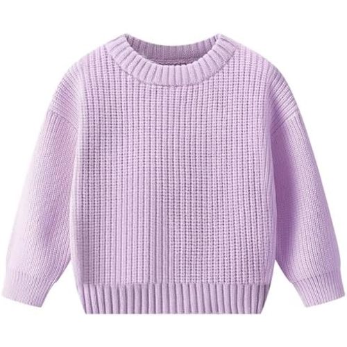 AIWUHE Baby Knit Sweater Toddler Boys Girls Warm Sweater Soild Pullover Round Neck Top Clothes Fall Winter Outfits 6M-6Y