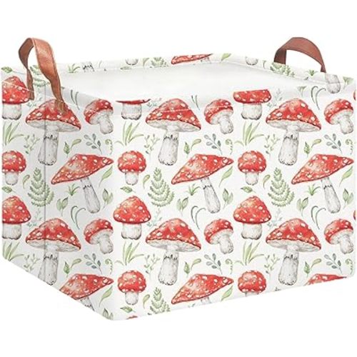 NTAOHAMPER Rectangular Storage Basket Empty,Storage Bin with Handles,Room Decor,Gift Basket,Book Box(Watercolor Mushroom)
