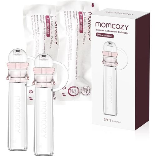 Momcozy Colostrum Collector Reusable Breast Milk Collector with Storage Case and Cotton Wipe, Portable Colostrum Container BPA Free, Multi-Use Collector 5ml-12pcs