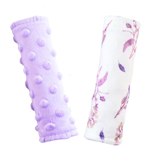 Carseat Strap Covers for Babies, Ultra Soft Double-Sided Use Shoulder Covers, 2 Pack Infant Seat Belt Covers for Car Seats/Strollers/High Chairs, for Baby Toddler Infant Boy Girl,Purple Floral