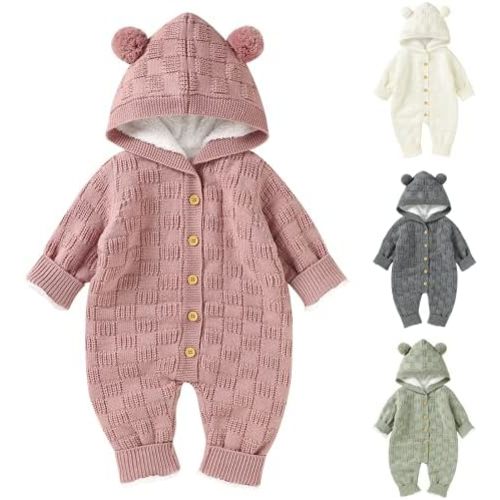 Infant Knitted Sweater Romper Longsleeve Outfit Fleece Jumpsuit for Baby Boy Girl Clothes