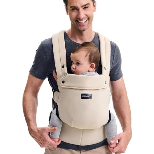 Momcozy Baby Carrier Newborn to Toddler - Ergonomic, Cozy and Lightweight Infant Carrier for 7-44lbs, Effortless to Put On, Ideal for Hands-Free Parenting, Enhanced Lumbar Support, Khaki