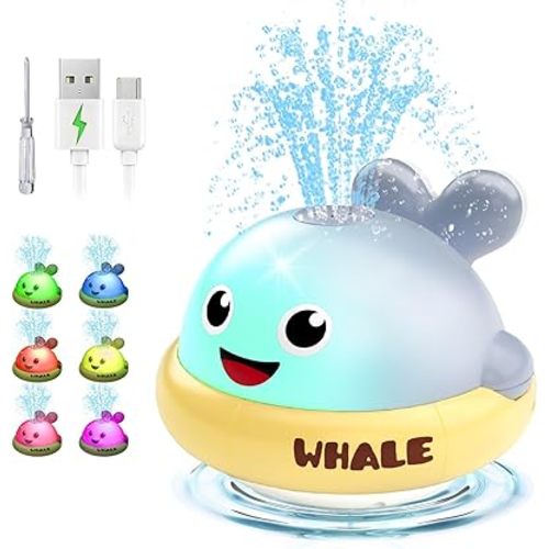 Baby Bath Toys: Bath Whale Toy Sprinkler, Light Up Bath Toys for Kids Ages 1-3, Bathtub Outdoor Water Pool Toys for Toddlers 1 2 3 Year Old, Birthday Gift for Boys & Girls (Grey)