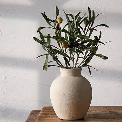 SIDUCAL Ceramic Decorative Flower Vase | 6 Inch Pottery Rustic Farmhouse Boho Vase for Home Decor, Table, Living Room, Bathroom, Shelf, Mantel Decoration, Wedding, White