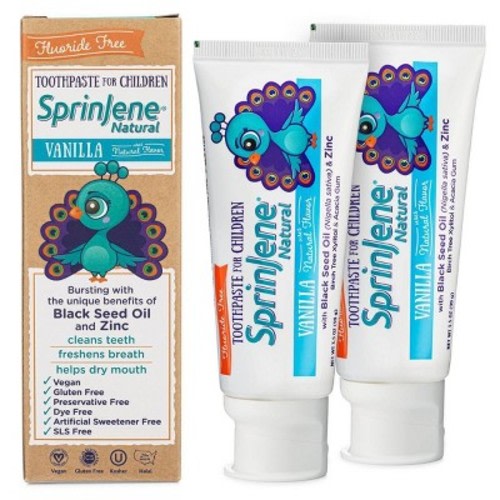 SprinJene Natural Kids Fluoride Free Toothpaste - Vanilla - 3.5oz/2ct