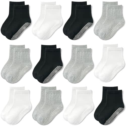 GRPSKCOS Baby Socks Non Slip 12 Pairs Toddler Anti Skid Socks for 0-7 Years Infants Little Kids Boys Girls