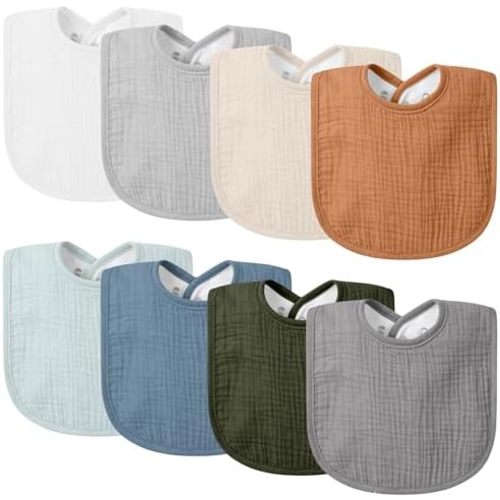 8-Pack Muslin Baby Bibs,Soft Cotton Bandana Bibs for Drooling and Teething,Solid Colors for Boy Girl,Newborn,Infant