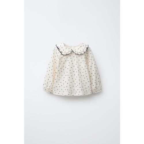 FLORAL PETER PAN COLLAR TOP - Ecru | ZARA United States